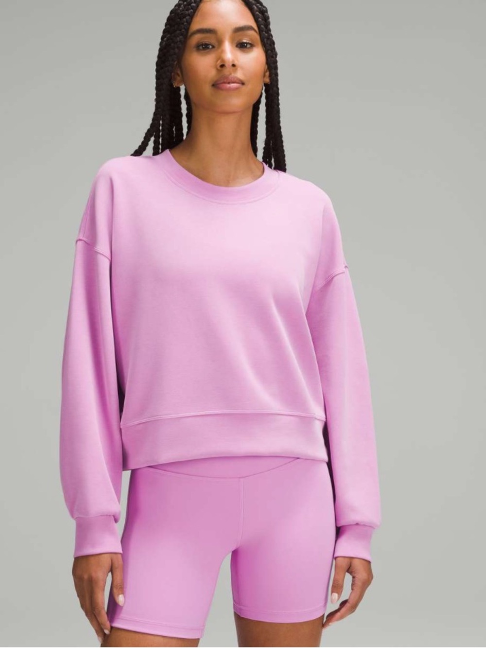 Lululemon Softstreme Perfectly Oversized Cropped Crew in Dahlia Mauve Sz 8